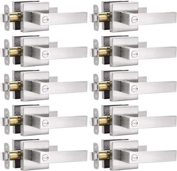 10 Pack Privacy Door Lock Handleset, Satin Nickel image