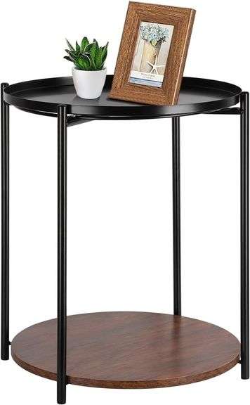 RUNTOP Round Side Table, Metal End Table, 2-Tier. image