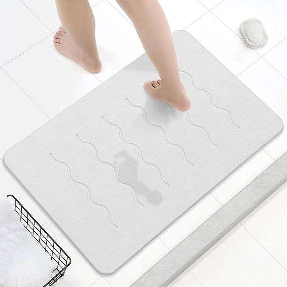 OTHWAY Quick Dry Bath Mat Stone Absorb(White Grey) image