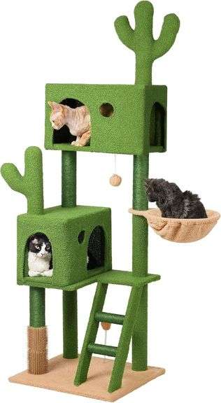 Cactus Cat Tree, 63" Green Tower for Large Cats image