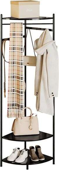 Corner Clothes Rack, 3 Shelves, 6 Hooks image