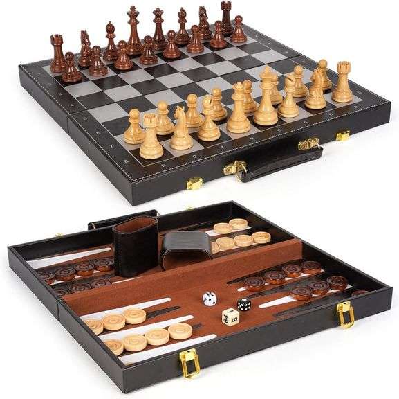 3-in-1 Magnetic Chess & Checkers Set, 15" Foldable image