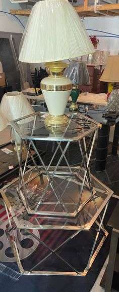 (2) Glass Top Side Tables and Lamp image