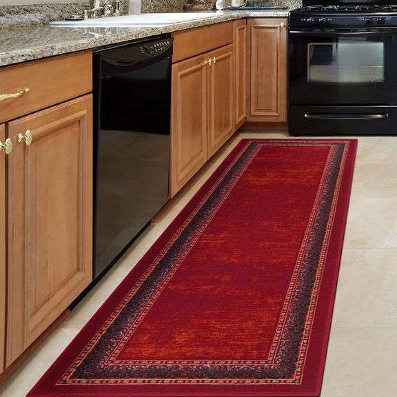 Antep Rugs Modern Runner Rug 2' x 10' - Maroon Red image