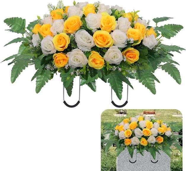 Cemetery Headstone Flower Saddle, Artificial... image