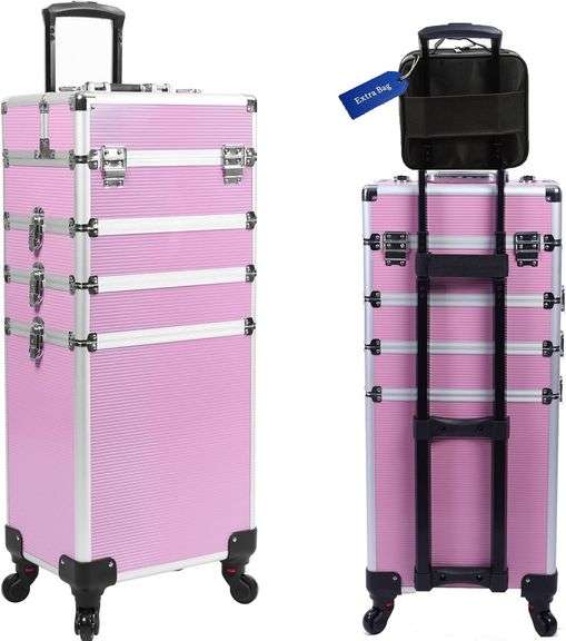 Makeup Train Case 5-in-1, Pink, Aluminum, Rolling image