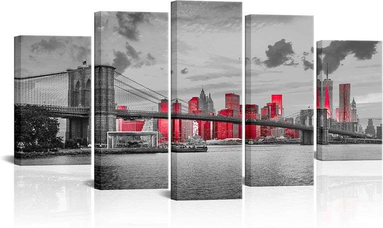 Fochorlo NYC Bridge Wall Art 60x32 (Red) image