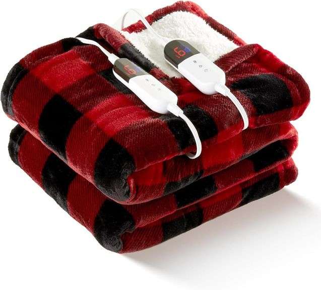 BENFOX Queen Sherpa Plaid Heated Blanket 84x90 Red image