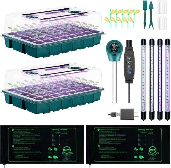 80-Cell Seed Tray with Lights & Heat Mat, 2-Pack image