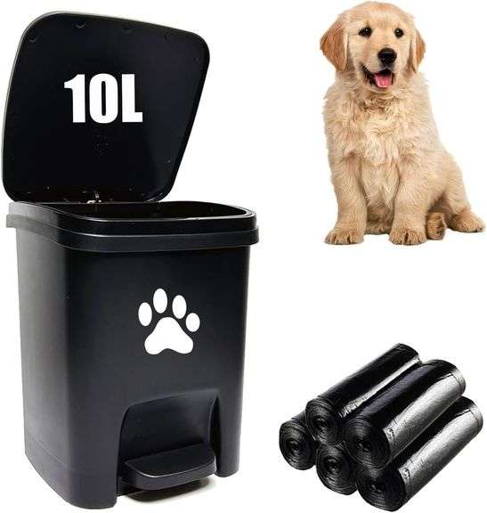 Dog Waste Trash Can with Lid - 10L Black, 100 Bags image