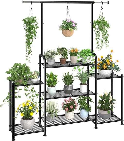Simple Trending 3 Tier Metal Plant Stand, Black image