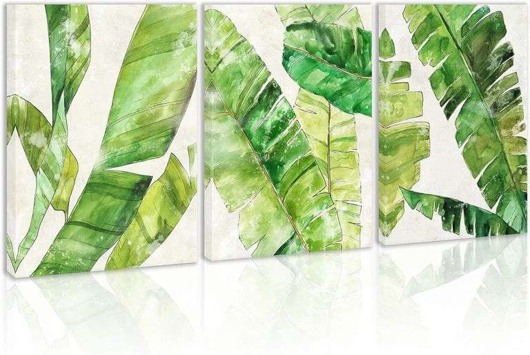 Green Leaf Wall Art Decor, Modern Canvas Print image