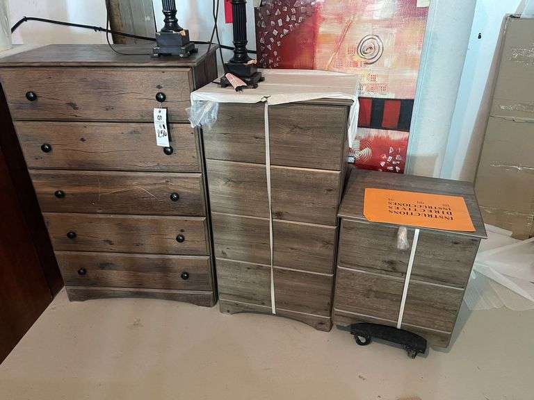 (3) Dressers with Lamps and Wall Art image