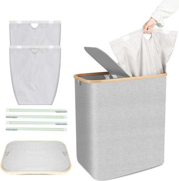 Collapsible Laundry Baskets, 2 Section with Lid image