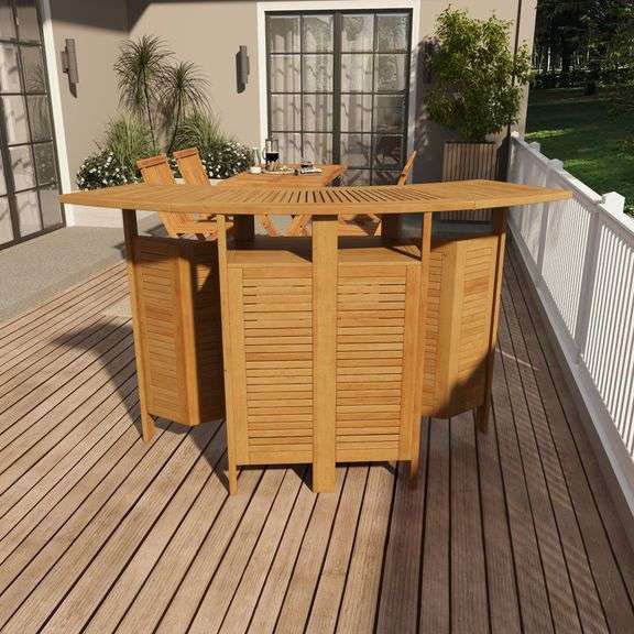 Grayson Lane Natural Brown Foldable Teak Patio Bar image