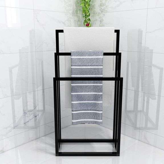 Metal Towel Racks 3 Bars for Bathroom, Black image