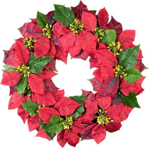 Christmas Wreath, 19 in, Silk Poinsettia image