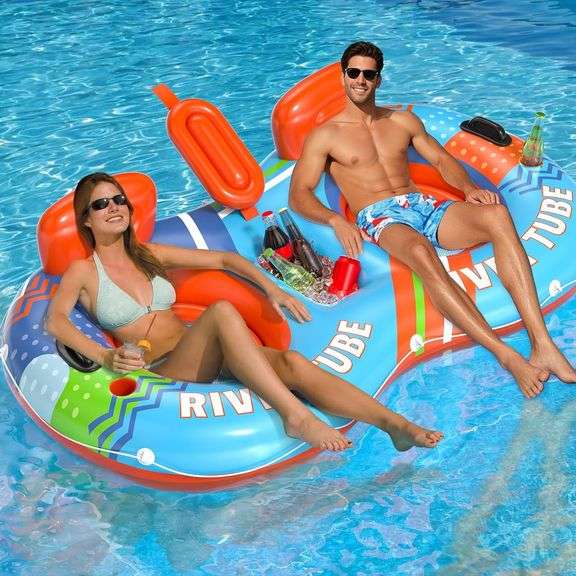 Inflatable 2-Person River Float with Cup Holders image