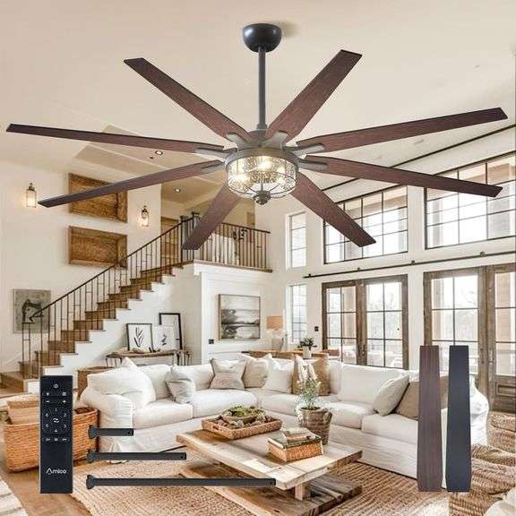 Amico 72' Ceiling Fan, Black, Remote, 8 Blades image