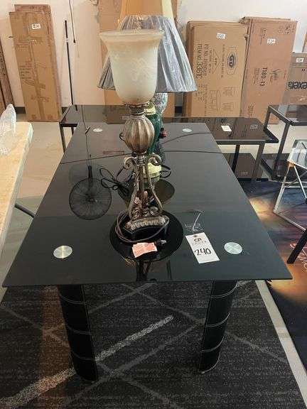 Glass Top Dining Table with (3) Lamps image