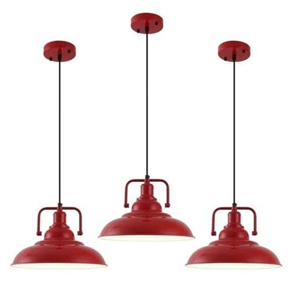 Red Farmhouse Pendant Lights, 3 Packs, Metal image