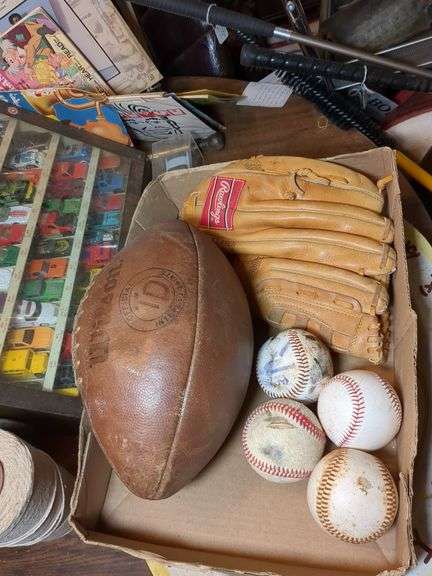 Vintage football, baseballs and glove image