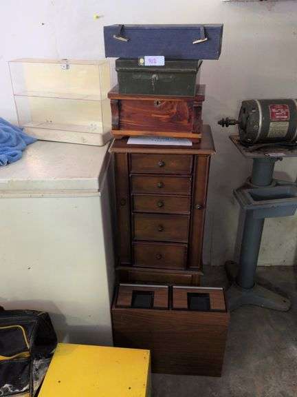 Jewelry box stand, lock box, VHS holder and misc image