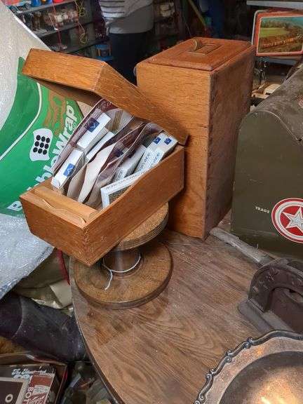 Wooden card file, vintage wooden spoon and Virginia Slims playing cards image