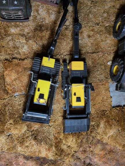 2 Tonka back ho with front bucket tractors and Tonka Dump truck image