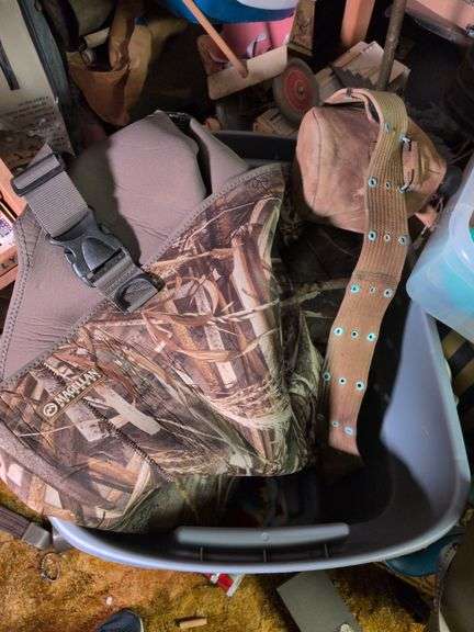 Military canteen with belt, waders mens size 10, All metal periscope and leather gun holster image