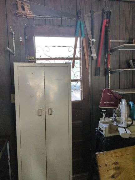 Cabinet, hedge shears, bolt cutter, pry bar and misc. image