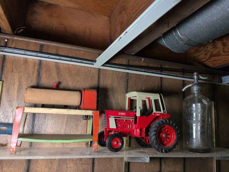 Buffalo toy and tool works #175 deluxe mangle, International tractor and Crystal bottling co. bottle with pump image