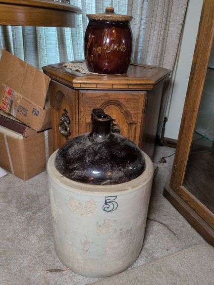 17" Stoneware jug and 8" Hull cookie jar image