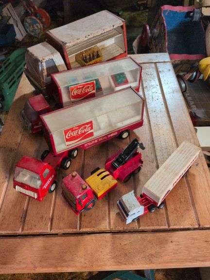Buddy L Coke tractor trailer, Tonka tractor trailer, Buddy L Coke truck and misc image
