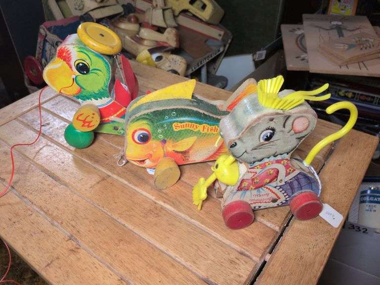 Fisher Price Marry mousewifef #662 Fisher Price Talky Parrot #698 and Fisher Price Sunny fish #720 image