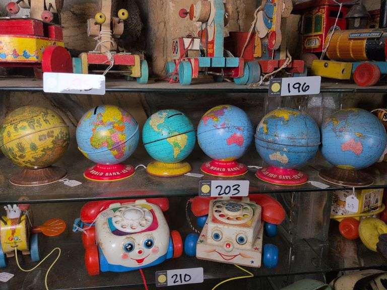 6 Ohio Art and J Chein globe coin banks image