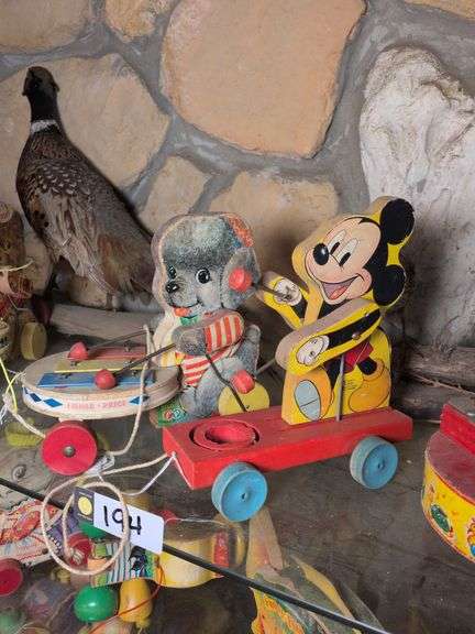 Fisher Price Poodle zilo #739 and Walt Disney Mickey drummer pull toy image