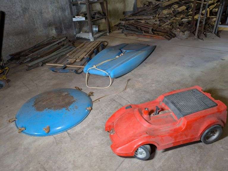 Vintage Plastic Pedal Car and Sleds image