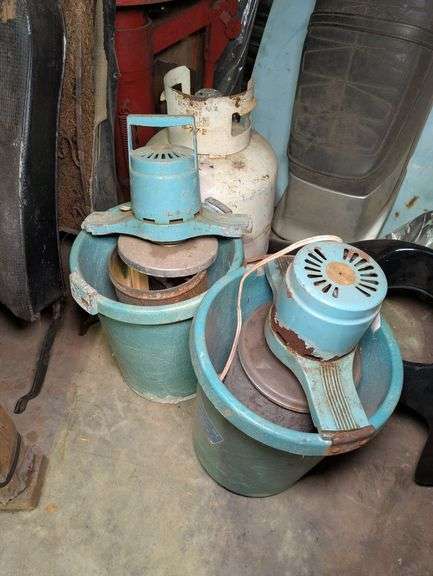 Vintage Ice Cream Buckets and Propane Tank image