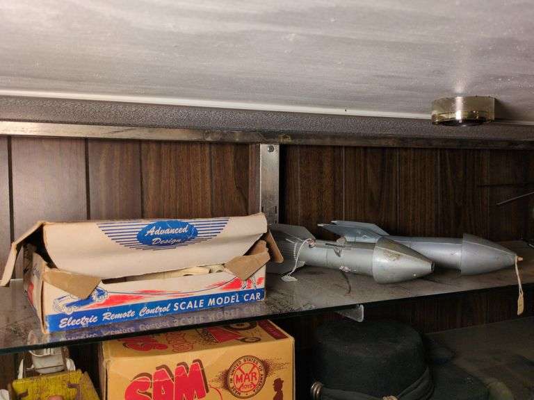 Aluminum model remote control car with box and 2 Astro Manufacturing Spaceship banks image