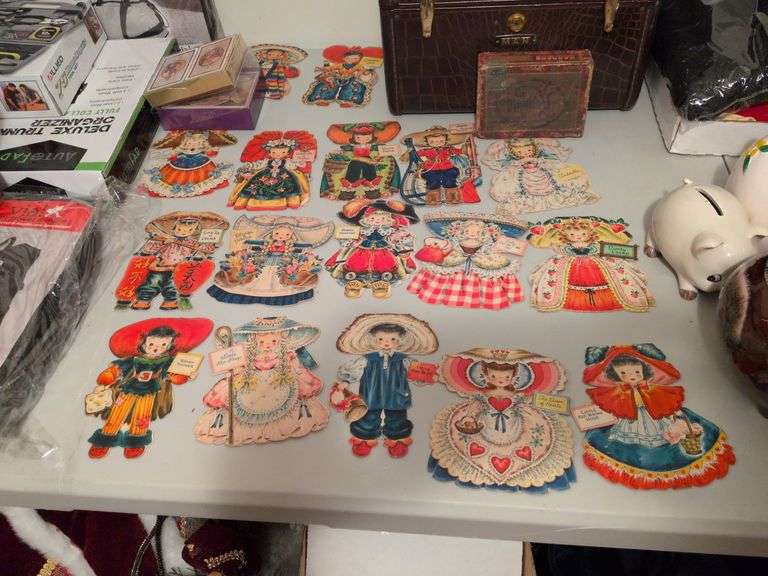 Vintage Hallmark Doll card collection, Alphonse Mucha greeting cards and playing cards and vintage cigar box image