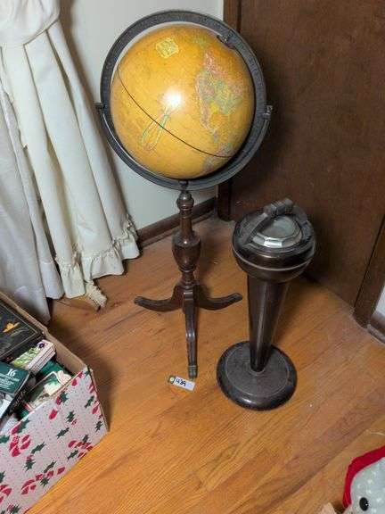 Vintage globe and Smokador standing ashtray image