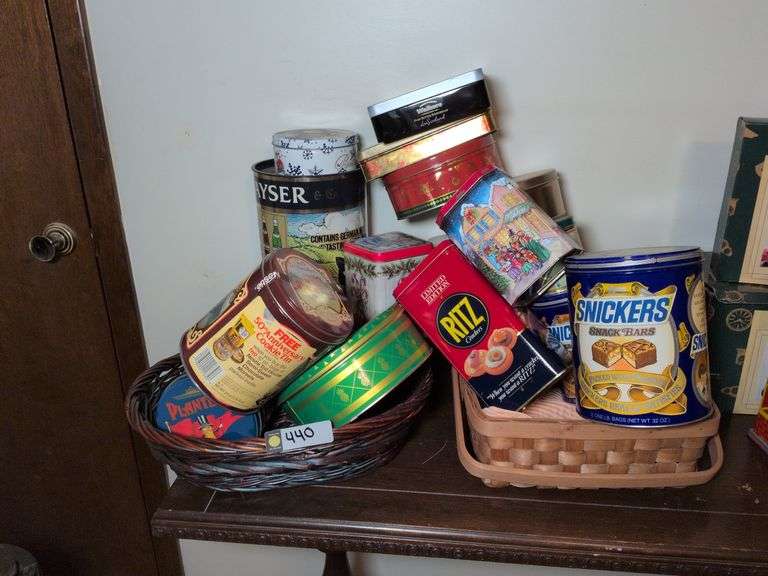 Longaberger basket, basket and decorative tins image
