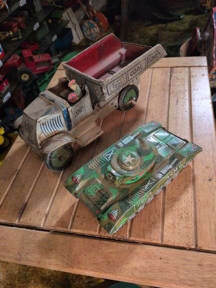 Marx Mac City Cole Company Coke truck and Japanese made Army tank image