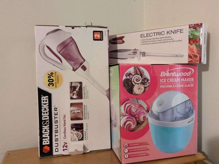 Black & Decker Dustbuster, Americana electric knife and Brentwood ice cream maker (all new in box) image