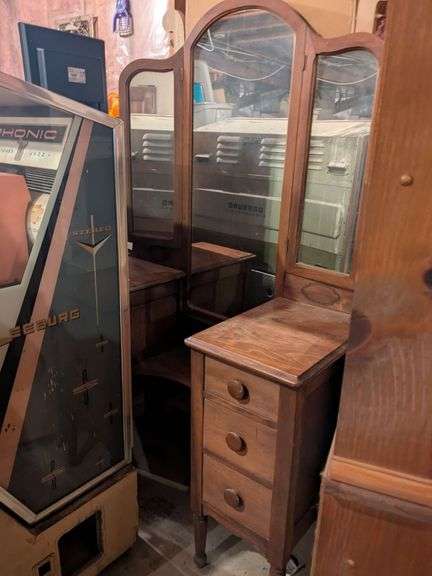 Vintage 1920s mirrored vanity (65" x 44" x 19")
