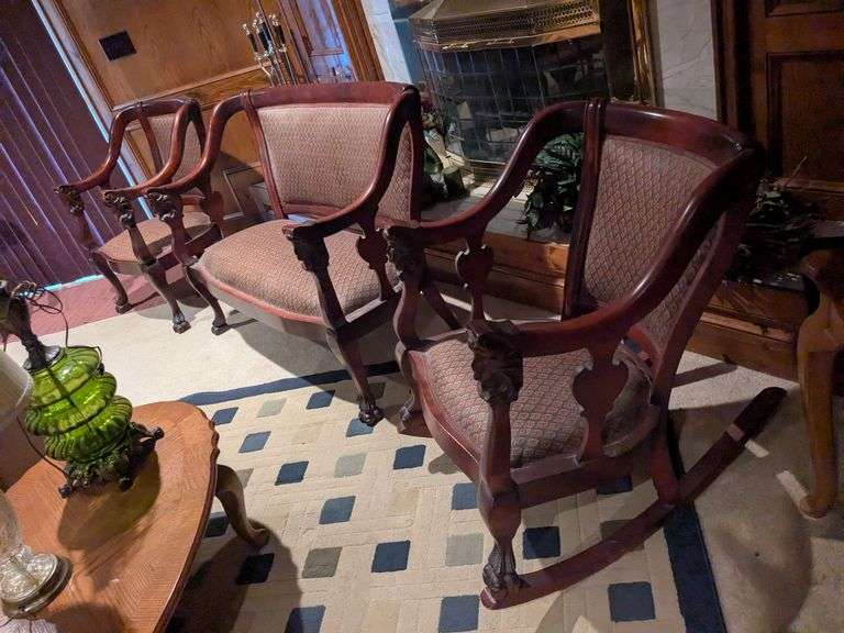 Matching vintage bench, chair and rocking chair
