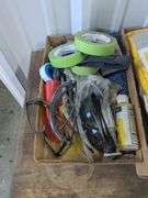 Cabinet (24"x  20"x 37") and contents with tape, safety glasses, rain suits and misc.