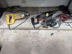 DeWalt dw140 drill, Bosch hammer drill, and Milwaukee sawsall
