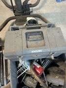 Toolbox with socket wrenches, sockets and tub of misc.